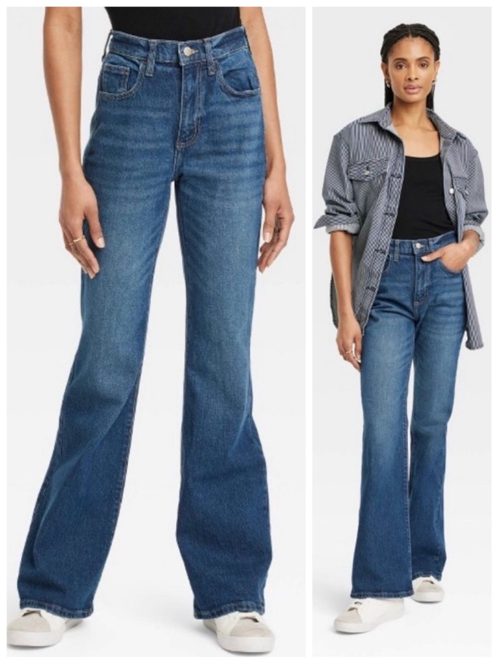 NWT Universal Thread Dark Blue High Rise Waisted Flare Wide Leg Jeans Pants 6 R